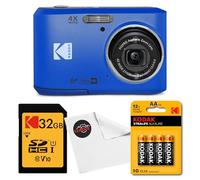 Kodak PIXPRO FZ45 Digital Camera (Blue) Bundle with 32GB Class 10 SDHC Memory Card, Kodak AA Xtralife Batteries (4-Pack) and Clikoze Lens Cloth