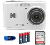 KODAK Pixpro FZ45 Digital Camera Bundle, Includes: SanDisk 64GB SDXC Memory Card, Spare Batteries and Card Reader (4 Items) (White)