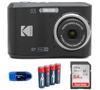 KODAK Pixpro FZ45 Digital Camera Bundle, Includes: SanDisk 64GB SDXC Memory Card, Spare Batteries and Card Reader (4 Items) (Black)