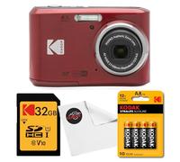 Kodak PIXPRO FZ45 Digital Camera (Red) Bundle with 32GB Class 10 SDHC Memory Card, Kodak AA Xtralife batteries Batteries (4-Pack) and Clikoze Lens Cloth