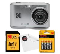 Kodak PIXPRO FZ45 Digital Camera (Silver) Bundle with 32GB Class 10 SDHC Memory Card, Kodak AA Xtralife Batteries (4-Pack) and Clikoze Lens Cloth