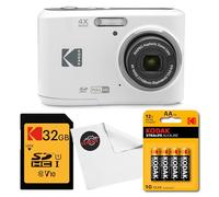 Kodak PIXPRO FZ45 Digital Camera (White) Bundle with 32GB Class 10 SDHC Memory Card, Kodak AA Xtralife Batteries (4-Pack) and Clikoze Lens Cloth