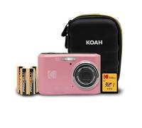 Kodak PIXPRO FZ45 Friendly Zoom 16MP 1080p Full HD Digital Camera (Pastel Pink) with 128GB SD Card, Compact Camera Case and Extra 4X AA Batteries Bundle (4 Items)