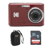 Kodak PIXPRO FZ45 Friendly Zoom 16MP Full HD Digital Camera, Red, Bundle with 32GB Memory Card and Camera Bag