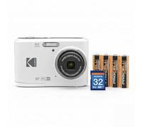Kodak PIXPRO FZ45 Friendly Zoom Digital Camera (White) Bundle with 32GB SD Card and AA Batteries (4-Pack) (3 Items)