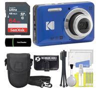 Kodak PIXPRO FZ55 16MP Blue Digital Camera, 5X Optical Zoom, 28mm Wide Angle, 1080P, 2.7" Full HD LCD Camera, 64GB Card & Reader + Case + Memory Wallet +