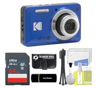 Kodak PIXPRO FZ55 Blue 16MP Digital Camera 5X Optical Zoom 28mm Wide Angle 1080P Full HD Video 2.7" LCD Camera + 64GB Card and Reader + Memory Wallet + Tripod + Cleaning Bundle