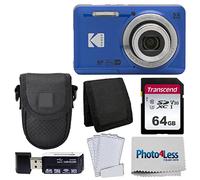 Kodak PIXPRO FZ55 Digital Camera (Blue) + Accessories: 64GB SD Card, Case, Reader, Wallet & Protectors