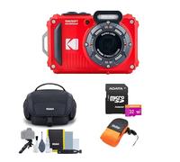 Kodak PIXPRO WPZ2 Rugged Waterproof 16MP Digital Camera with 4X Optical Zoom (Red) with Gadget Bag and Accessory Kit, 32GB UHS-I microSDHC, and Floating Strap Bundle (4 Items)