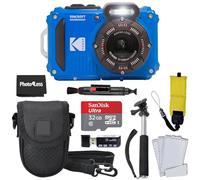 Kodak PIXPRO WPZ2 Rugged Waterproof Shockproof Digital Camera 16MP 4X Optical Zoom 1080P Full HD Video, 2.7 LCD (Blue), 32GB SD Card, Black Compact Camera Case, Floating Strap, Bundle (7 Items)