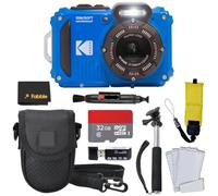 Kodak PIXPRO WPZ2 Rugged Waterproof Shockproof Digital Camera 16MP 4X Optical Zoom 1080P Full HD Video, 2.7 LCD (Blue), 32GB SD Card, Black Compact Camera Case, Floating Strap, Bundle (7 Items)