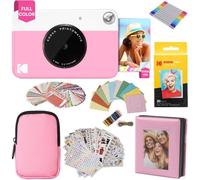KODAK Printomatic Full-Color Instant Print Camera Gift Bundle + Soft Case + Zink 2x3" Sticky Back Photo Paper 20pk + Album + Sticker Sets + Sticker Frames + Hanging Frames + Markers, Fun Gift - Pink