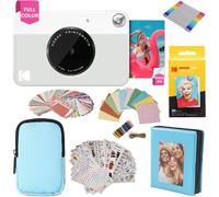 KODAK Printomatic Full-Color Instant Print Camera Gift Bundle + Soft Case + Zink 2x3" Sticky Back Photo Paper 20pk + Album + Sticker Sets + Sticker Frames + Markers + Hanging Frames, Fun Gift - Grey