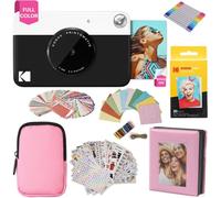 KODAK Printomatic Full-Color Instant Print Camera Gift Bundle + Soft Case + Zink 2x3" Sticky Back Photo Paper 20pk + Album + Sticker Sets + Sticker Frames + Hanging Frames + Markers, Fun Gift - Black