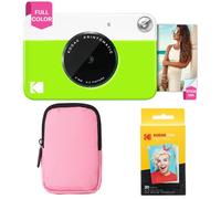 KODAK Printomatic Full-Color Instant Print Camera Starter Bundle + Soft Case + Zink 20pk Photo Paper - Colorful Photos On 2x3" Sticky-Back Paper - Fun Gift for Birthday Christmas Holiday - Green