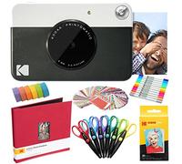 KODAK Printomatic Instant Camera (Black) Art Kit Zink Paper (20 Sheets) + Scrapbook + Markers + Stickers + Scissors + Washi Tape