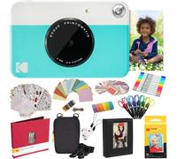 KODAK Printomatic Instant Camera (Blue) All-In-Bundle + Zink Paper (20 Sheets) + Case + Photo Album + 7 Sticker Sets + Markers + Scissors