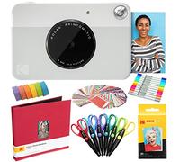 KODAK Printomatic Instant Camera (Grey) Art Kit Zink Paper (20 Sheets) + Scrapbook + Markers + Stickers + Scissors + Washi Tape