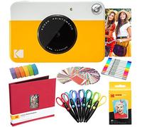 KODAK Printomatic Instant Camera (Yellow) Art Kit Zink Paper (20 Sheets) + Scrapbook + Markers + Stickers + Scissors + Washi Tape