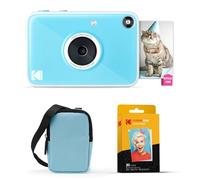 KODAK Printomatic+ Instant Print Digital Camera Starter Bundle + Carrying Case (Blue) + Zink 20pk Sticky-Back Photo Paper - 10MP, Full-Color Photos, GB LED Status Indicator - Blue