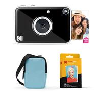 KODAK Printomatic+ Instant Print Digital Camera Starter Bundle + Carrying Case (Blue) + Zink 20pk Sticky-Back Photo Paper - 10MP, Full-Color Photos, GB LED Status Indicator - Black