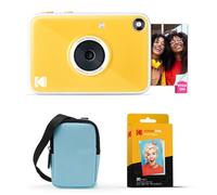 KODAK Printomatic+ Instant Print Digital Camera Starter Bundle + Carrying Case (Blue) + Zink 20pk Sticky-Back Photo Paper - 10MP, Full-Color Photos, GB LED Status Indicator - Yellow