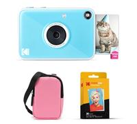 KODAK Printomatic+ Instant Print Digital Camera Starter Bundle + Carrying Case (Pink) + Zink 20pk Sticky-Back Photo Paper - 10MP, Full-Color Photos, GB LED Status Indicator - Blue