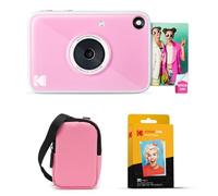 KODAK Printomatic+ Instant Print Digital Camera Starter Bundle + Carrying Case (Pink) + Zink 20pk Sticky-Back Photo Paper - 10MP, Full-Color Photos, GB LED Status Indicator - Pink