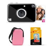KODAK Printomatic+ Instant Print Digital Camera Starter Bundle + Carrying Case (Pink) + Zink 20pk Sticky-Back Photo Paper - 10MP, Full-Color Photos, GB LED Status Indicator - Black