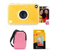 KODAK Printomatic+ Instant Print Digital Camera Starter Bundle + Carrying Case (Pink) + Zink 20pk Sticky-Back Photo Paper - 10MP, Full-Color Photos, GB LED Status Indicator - Yellow