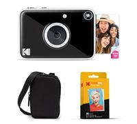 KODAK Printomatic+ Instant Print Digital Camera Starter Bundle + Carrying Case + Zink 20pk Sticky-Back Photo Paper - 10MP, Full-Color Photos, GB LED Status Indicator - Black