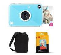KODAK Printomatic+ Instant Print Digital Camera Starter Bundle + Carrying Case + Zink 20pk Sticky-Back Photo Paper - 10MP, Full-Color Photos, GB LED Status Indicator - Blue
