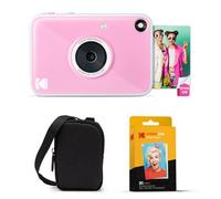 KODAK Printomatic+ Instant Print Digital Camera Starter Bundle + Carrying Case + Zink 20pk Sticky-Back Photo Paper - 10MP, Full-Color Photos, GB LED Status Indicator - Pink