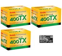 Kodak Professional Tri-X TX 400 Black and White Negative Film (35mm Roll Film, 24 Exposures) - 3-Pack with Cleaning Cloth