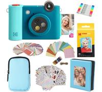KODAK Smile+ 2-in-1 Digital Instant Camera & Photo Printer Gift Bundle - Case + Zink 20pk Paper + Album + Frames + Stickers + Markers - Blue