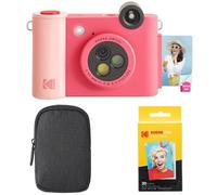 KODAK Smile+ 2-in-1 Digital Instant Camera & Photo Printer Starter Bundle - Case + Zink 20pk Paper - 10MP, Rotating Lens - Fuchsia