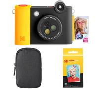 KODAK Smile+ 2-in-1 Digital Instant Camera & Photo Printer Starter Bundle - Case + Zink 20pk Paper - 10MP, Rotating Lens - Black