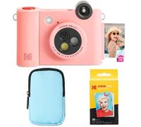 KODAK Smile+ 2-in-1 Digital Instant Camera & Photo Printer Starter Bundle - Deluxe Case + Zink 20pk Paper - 10MP, Rotating Lens - Pink