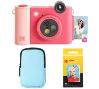 KODAK Smile+ 2-in-1 Digital Instant Camera & Photo Printer Starter Bundle - Deluxe Case + Zink 20pk Paper - 10MP, Rotating Lens - Fuchsia