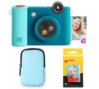 KODAK Smile+ 2-in-1 Digital Instant Camera & Photo Printer Starter Bundle - Deluxe Case + Zink 20pk Paper - 10MP, Rotating Lens - Blue