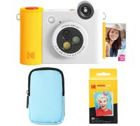 KODAK Smile+ 2-in-1 Digital Instant Camera & Photo Printer Starter Bundle - Deluxe Case + Zink 20pk Paper - 10MP, Rotating Lens - White