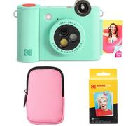 KODAK Smile+ 2-in-1 Digital Instant Camera & Photo Printer Starter Bundle - Soft Case + Zink 20pk Paper - 10MP, Rotating Lens - Green