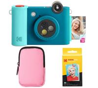 KODAK Smile+ 2-in-1 Digital Instant Camera & Photo Printer Starter Bundle - Soft Case + Zink 20pk Paper - 10MP, Rotating Lens - Blue