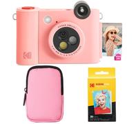 KODAK Smile+ 2-in-1 Digital Instant Camera & Photo Printer Starter Bundle - Soft Case + Zink 20pk Paper - 10MP, Rotating Lens - Pink