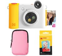 KODAK Smile+ 2-in-1 Digital Instant Camera & Photo Printer Starter Bundle - Soft Case + Zink 20pk Paper - 10MP, Rotating Lens - White