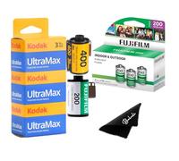 Kodak Ultramax 400 & Fujifilm 200 35mm Film Bundle - 3-Pack Each (6 Total) with Balveli Microfiber Cloth - 36 Exposures per Roll