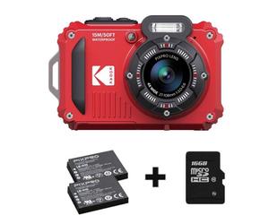Kodak Waterproof PixPro WPZ2 red 4x zoom, WiFi + extra battery + 16GB memory card | ✅5 years warranty