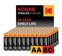 Kodak Xtralife 60-Pack AA Batteries, Double A Alkaline Battery Pack, 1.5V, 10-Year Shelf Life, LR6, Ideal for High-Drain Devices, 12x More Power, Pla