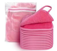 KODAMO Makeup Remover Cloth, Reusable Makeup Remover Pads Washable Travel Bag, Microfiber Makeup Removal Face Wash Cloths with Just Water, Gentle Soft,12 Pack, Pink