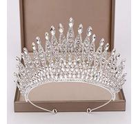KODENG Trendy Silver Color Rhinestone Crystal Queen Big Crown Bridal Wedding Tiara Women Beauty pageant Bridal Hair Accessories Jewelry, 16cm x 8cm, Zinc